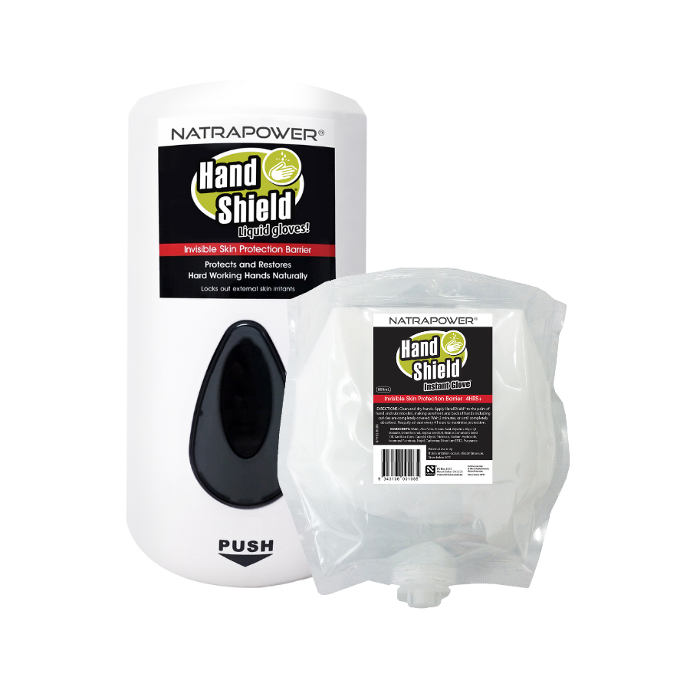 NatraPower HandShield Liquid Gloves! Industrial Dual Pack (Wall Dispenser+800mL Refill)