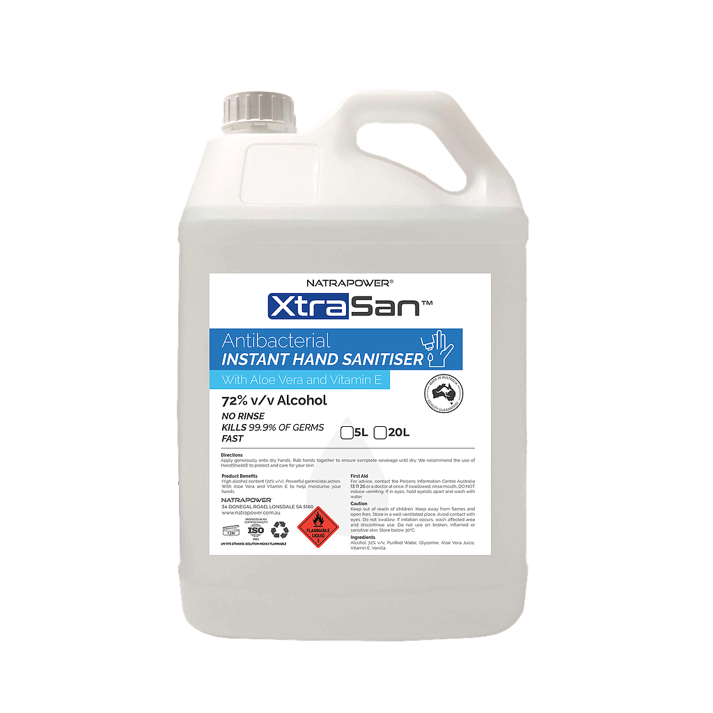 NatraPower XtraSan Anti-Bacterial Hand Sanitiser 72% Alcohol Liquid 5lt