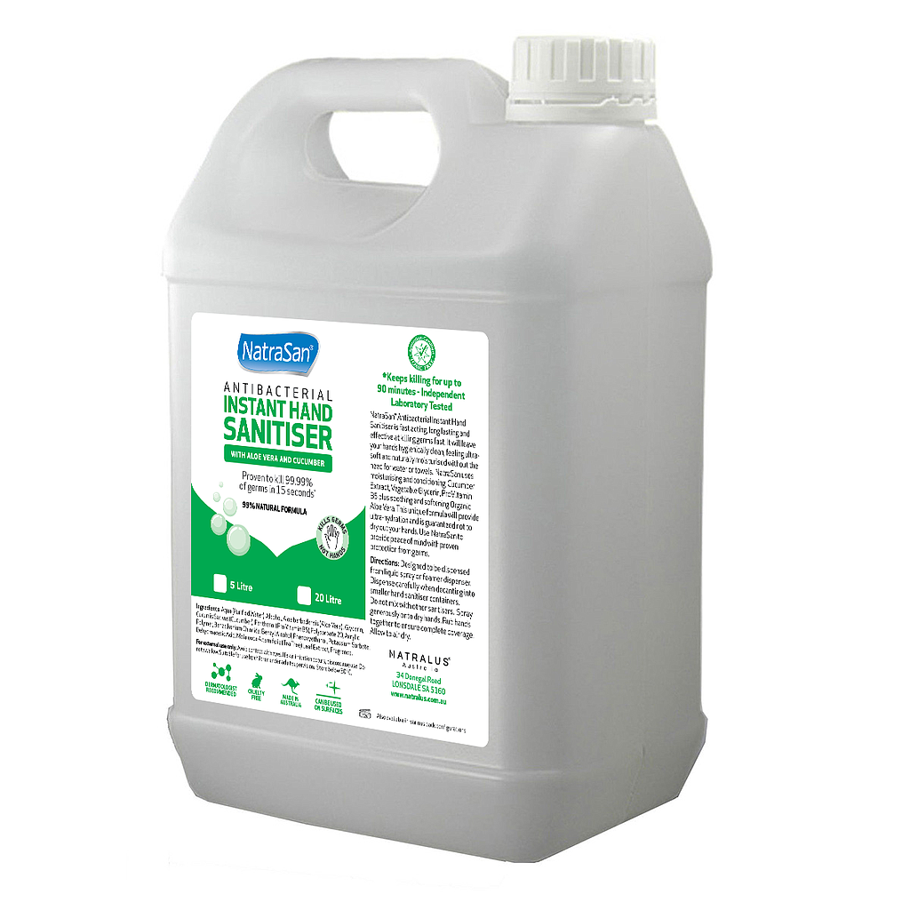 [100916] NatraSan Antibacterial Instant Hand Sanitiser with Aloe Vera and Cucumber Spray 5Ltr Refill