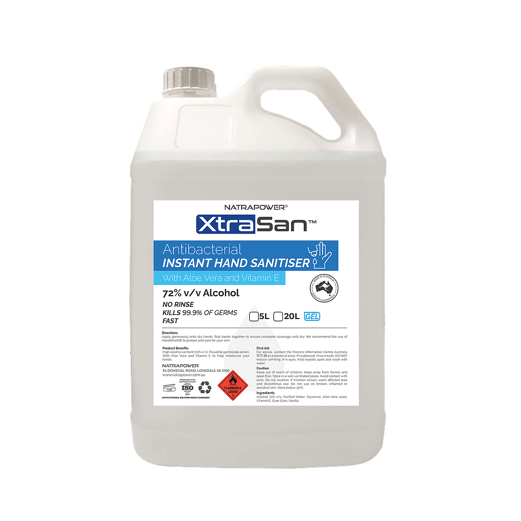 [100943] NatraPower XtraSan Anti-Bacterial Hand Sanitiser 72% Alcohol Gel 5lt